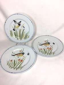 3 Fitz & Floyd Oiseau Salad Plate Set Bird & Bug 7 ½” Hand Painted Discontinued - Picture 1 of 8