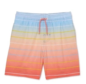 Wonder Nation Boys Orange & Blue Stripe Print Swim Trunks - Size L (10/12) - Picture 1 of 3