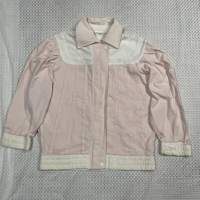 Vintage Gitano Mid Length Cotton Blend Bomber Jacket Pink White Trim Women M Foto 1 de 4