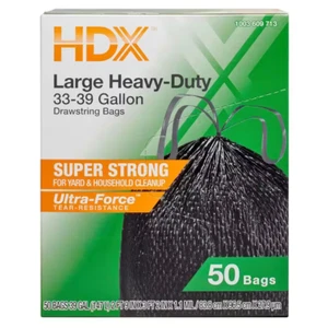 33-39 Gal. Black Heavy Duty Drawstring Trash Bags (50-Count) Outdoor Yard Waste - Picture 1 of 12