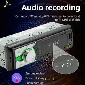 1Din 12V Car FM Radio Player Bluetooth Stereo MP3 USB AUX Audio Recording Host - Picture 1 of 17