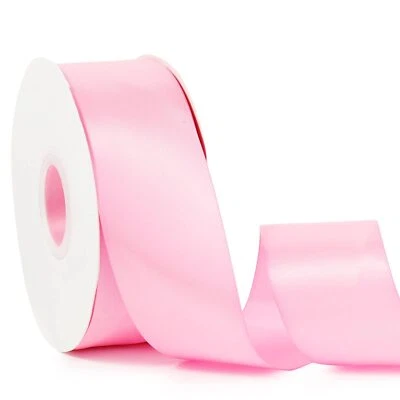 Детская розовая двусторонняя атласная лента 2 дюйма x 50 ярдов из полиэстера высокой плотности - Изображение 1 из 4