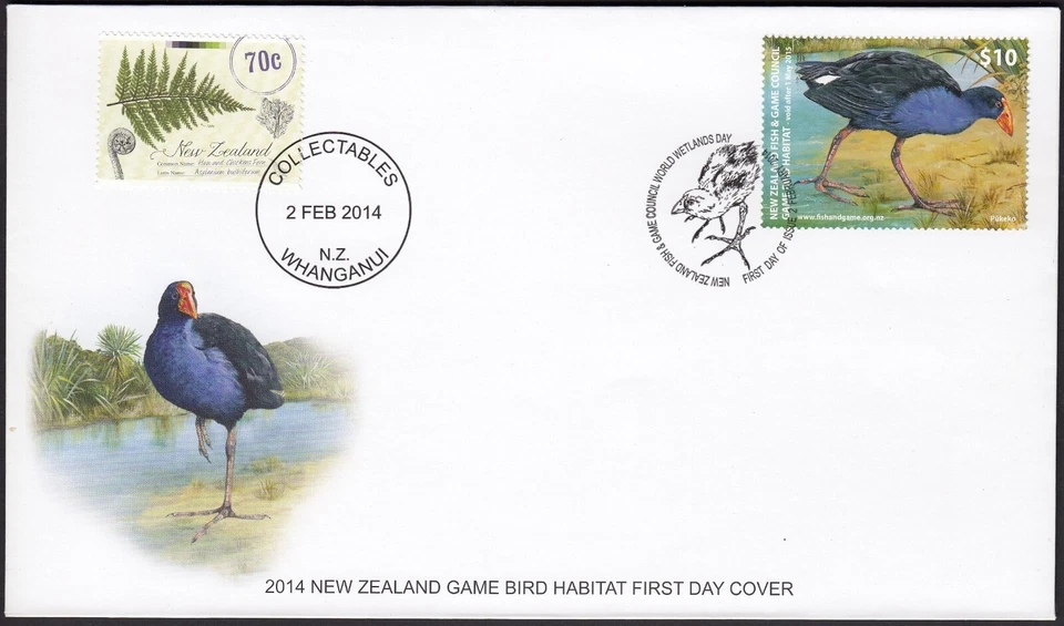 NEW ZEALAND 2014 Game Bird Habitat $10 Pukeko on FDC - Image 1 of 1