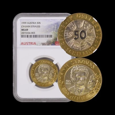 AUSTRIA. 1999, 50 Schilling - NGC MS69 - Top Pop 🥇 Johann Strauss 🎶  - Image 1 of 4
