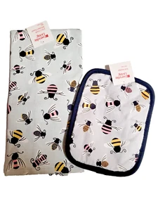 Toalla de cocina y soporte de bache Bee Design 2 en 1 100 % algodón, gris 2 piezas multicolor - Imagen 1 de 4
