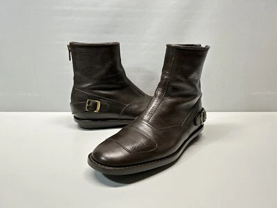 Hogan Italy Men’s Brown Leather Biker Boots Buckle Zip Size 9 / US 10.5 - Image 1 of 4