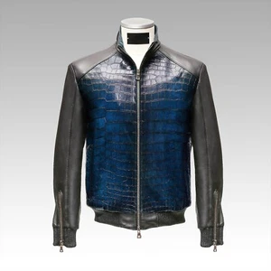 Men's Sheapskin Leather Crocodile Embossed   Luxury Leather Jacket - Picture 1 of 3