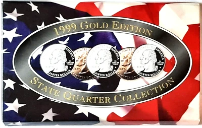 1999 24kt Gold-Layered Edition 5-Coin State Quarter BU Set w/ COA - Image 1 of 4