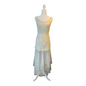 Vintage Carmen Marc Valvo Beaded/Tule/Lace Boho Wedding Dress Size 2 - Picture 1 of 10