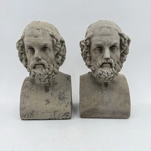 Vintage Homer Bust Bookends Cement Concrete Sculpted Greek Poet ~ 7.25" Tall - Picture 1 of 10
