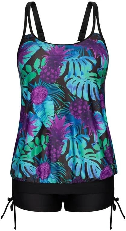 Hanna Nikole Tankini High Waist Swimsuit Tummy Control with Swim Shorts UK 12-14 - Image 1 of 4