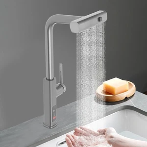 Rubinetto Cucina Girevole 360° Grigio Scuro con Indicatore Temperatura LED - Foto 1 di 20