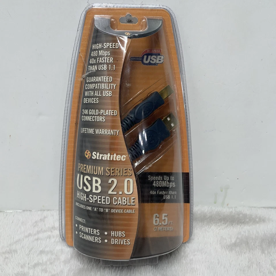 Stratitec Premium Series 6.5 Feet USB 2.0 24K Gold Connectors - High Speed Cable - Image 1 of 3