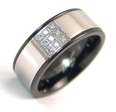 2-цветное черное серебристое удобное кольцо размер 8 гипоаллергенная хирургическая сталь - Изображение 1 из 2