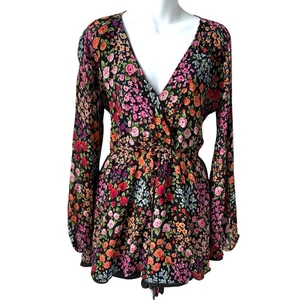 Yumi Kim Floral Print Romper Women's Large Long Balloon Sleeves Flowy Romantic - Picture 1 of 19