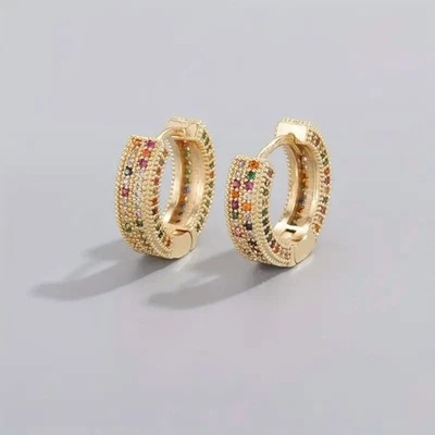 Pretty 1Ct Round Cut Lab Created Multicolor Hoop Earrings 14K Yellow Gold Plated - Image 1 of 4