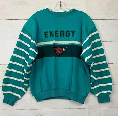 De Colección Trader Bay Verde Azulado Pullover Rayas Camisa ENERGÍA Logo Sudadera Talla Grande C62 Foto 1 de 4