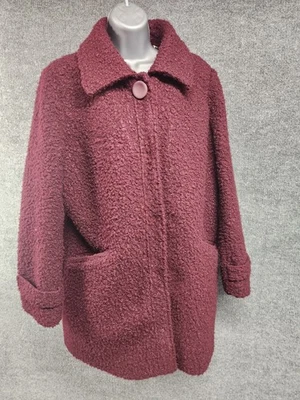 Abrigo Jessica Simpson Mujer XL Borgoña Boucle Imitación Piel Bolsillos Abotonados Felpa Foto 1 de 4