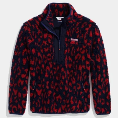 NWT Vineyard Vines SUPERSHEP SHEP SHIRT Red/Navy FALLING FOR LEOPARD Women's M - Image 1 of 4