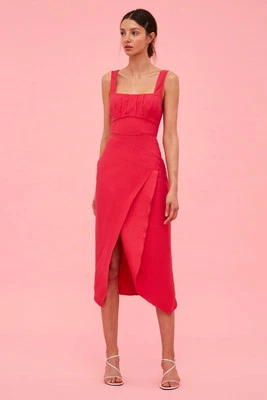 Vestido Cameo Collective Over Again Talla L/12 Mujer Midi Rosa Cuello Cuadrado Dividido Foto 1 de 4