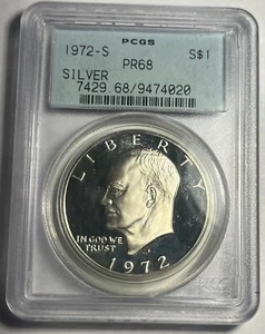 1972-S PROOF EISENHOWER IKE DOLLAR GRADED PCGS PR68 OGH OLD HOLDER - Picture 1 of 2