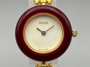 Vintage Gucci Change Bezel 1200 Women's Watch Gold White Dial Burgundy - Picture 1 of 14