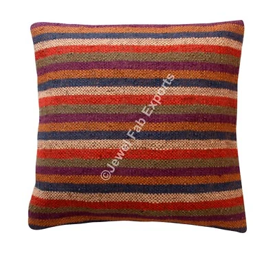 Funda de cojín de yute hecha a mano de 18" de colección Kilim fundas de almohada sofá funda de almohada-2 piezas Foto 1 de 3