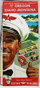FLYING A SERVICE STATION HIGHWAY ROAD MAP OF OREGON IDAHO MONTANA 1956 VINTAGE - Picture 1 of 4