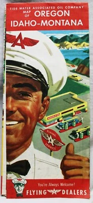 FLYING A SERVICE STATION HIGHWAY ROAD MAP OF OREGON IDAHO MONTANA 1956 VINTAGE - Image 1 of 4