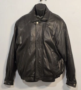 Chaqueta de bombardero de cuero negra Collezione SA para hombre talla grande estilo clásico italiano - Imagen 1 de 11