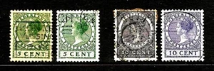 4x Nederland Queen Wihelmina, 1924 5 & 10c, 2x Different Shades, FU - Picture 1 of 2