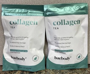 2X BaeBody Collagen Tea 2,500mg Per Tea, 14 Tea Bags, Vanilla & Hibiscus Flavor - Picture 1 of 3