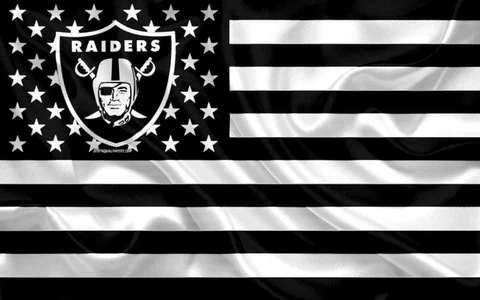 (2) Las Vegas Raiders Stars & Stripes Flag Vinyl Stickers 5x3.15 Oakland Decal Cover
