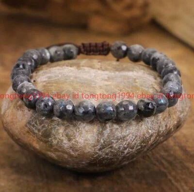 Neu 6/8/10mm Facettiert Schwarz Labradorit Edelsteine Geflochtenes Armband 19cm - Bild 1 von 4