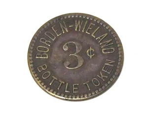 RARE VINTAGE BORDEN - WIELAND MILK 3 CENT BOTTLE TOKEN BRASS - Picture 1 of 4