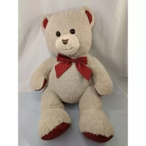 HugFun hellbrauner Bär Plüsch 21 Zoll rot kariert Ohren Schleife Pfoten Stofftier Spielzeug - Bild 1 von 7