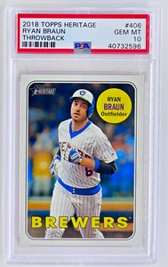 2018 Topps Heritage RYAN BRAUN PSA 10 Throwback Variation SSP #406 Brewers Pop 4 - Picture 1 of 2