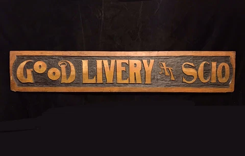 Lg. 51" Antique 1800s Good Livery at Scio Stable Advertising Trade Sign Folk Art Cover