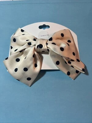 Big Bow Hair Clip Satin Barrette Polka Dot Beige Bla Hair Accessories For Girls - Image 1 of 4