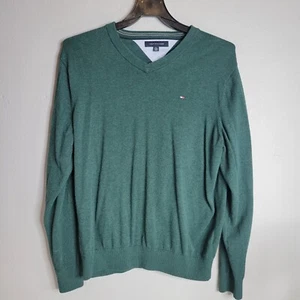 Tommy Hilfiger Herren Pullover - XL - V-Neck Pullover - Baumwolle - grün bestickt - Bild 1 von 5