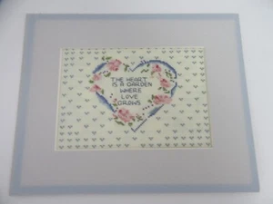 Finished Cross Stitch Sampler Heart Garden Where Love Grows 4.5x6.5 Floral - Picture 1 of 3