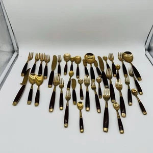 Set of Mid century Retro Bronze Flatware & Silverware Forks & Spoons - Picture 1 of 12