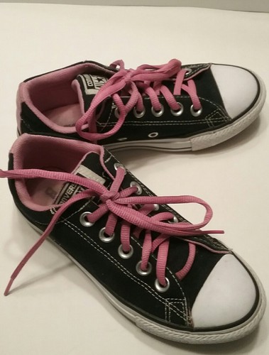 Converse All Star nere rosa giovanili taglia 1 Chuck Taylor basse rosa lacci