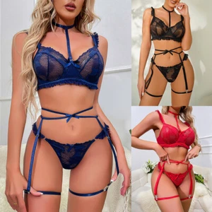 Women's Lace-on Lingerie Sexy Sleepwear Babydoll Garter Nightwear Sheer G-string - Picture 1 of 13