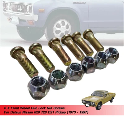 6 X Tornillos de tuerca de bloqueo de buje de rueda delantera para Datsun Nissan 620 720 D21 1973-1997  Foto 1 de 4