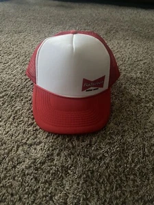Vintage Polyester Knit Budweiser Truckers Hat Red - Picture 1 of 5