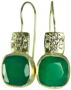 SEMI PRECIOUS, GREEN ONYX STONE WITH PAVE CRYSTAL ACCENTS, 18K GOLD PLATING - Picture 1 of 11
