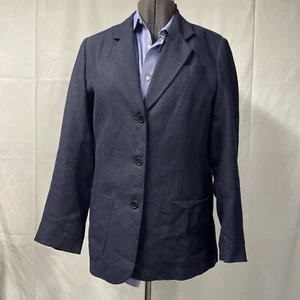 Eddie Bauer Linen Blazer Womens Medium Navy Blue Fully Lined Classic - Picture 1 of 12