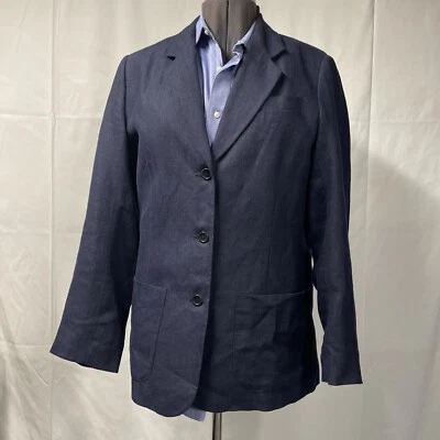 Eddie Bauer Linen Blazer Womens Medium  Navy Blue Fully Lined Classic - Image 1 of 4