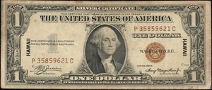 1935 A $1 One Dollar Hawaii Overprint Emergency Issue Note Fr#2300 - Picture 1 of 3